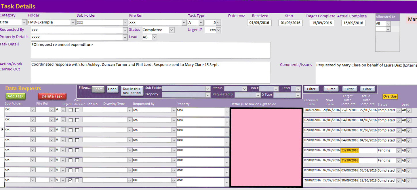 Order process and tracking database screens