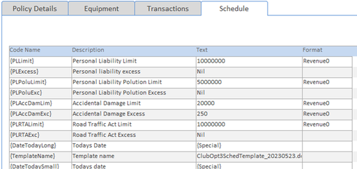 Schedule tab 